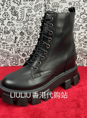 杨丞琳同款超轻厚底牛皮11cm内增高短筒绑带圆头马丁靴女YF866T