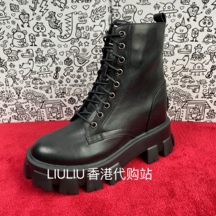 超轻厚底牛皮11cm内增高短筒绑带圆头马丁靴女YF866T 杨丞琳同款