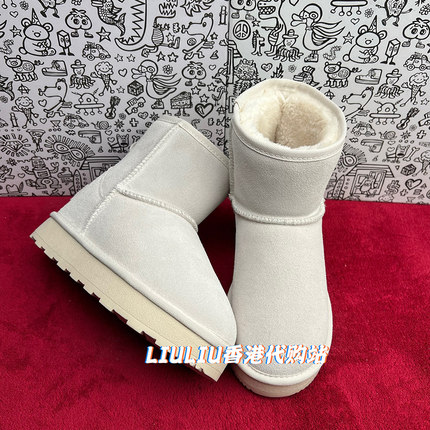 2025年冬季新品厚底隐形内增高7cm米白色磨砂皮短筒防滑雪地靴女