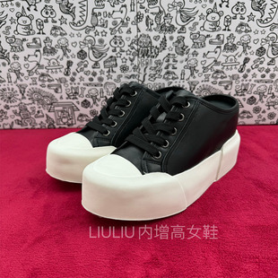 2024春夏新厚底隐形内增高8CM一脚蹬休闲包头黑色拖鞋女YF698ABR