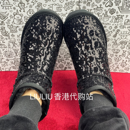 周冬雨同款隐形7cm真皮黑色珠片内增高矮筒保暖磨砂休闲厚底雪地