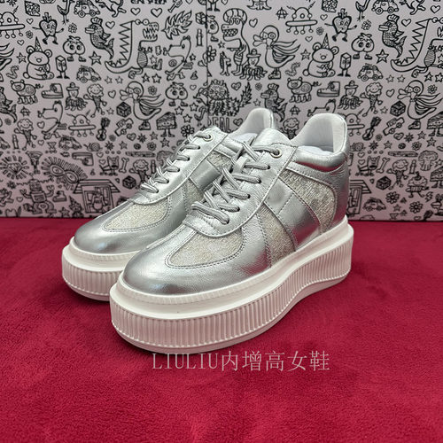 夏季新品银色网纱内增高9cm女鞋