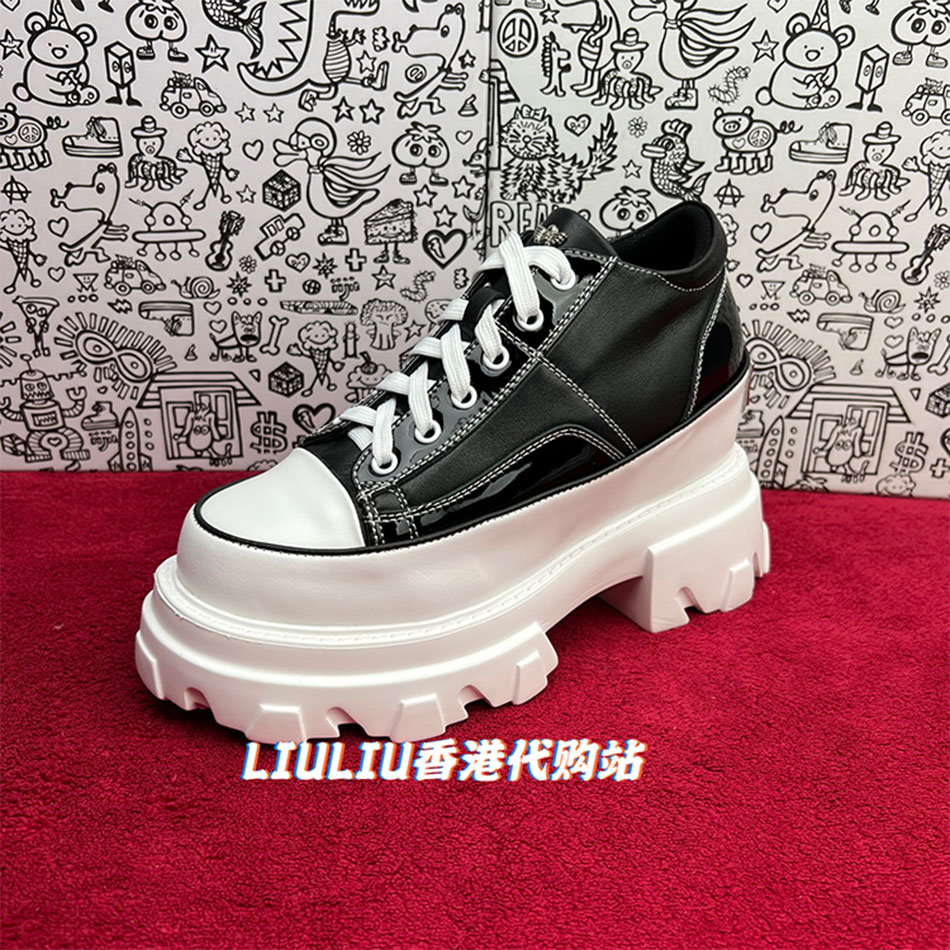 黑色真皮内增高8cm休闲运动女鞋