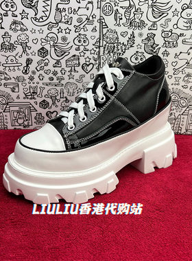 黑色真皮内增高8cm休闲运动女鞋