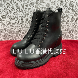 专柜正品 牛皮绑带短靴11cm厚底内增高马丁靴女潮靴YF566KEH 26新款