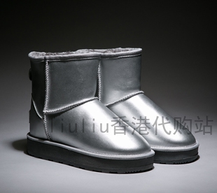 秋冬新款 银色牛皮防水内增高真皮雪地靴厚底隐形7cm加绒保暖女靴