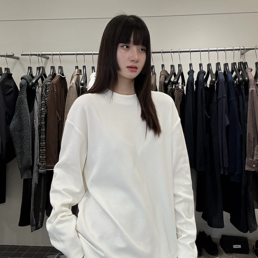 EMCS-冬上新简约休闲极简纯色圆领宽松百搭长袖T恤253127男女同款