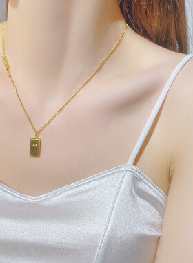 不百搭暴富小方砖项链钛钢项链