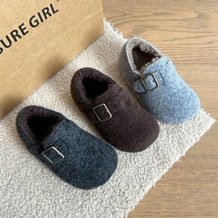 女童加绒勃肯鞋2026冬新款儿童棉鞋宝宝鞋子毛呢豆豆鞋男童勃肯鞋
