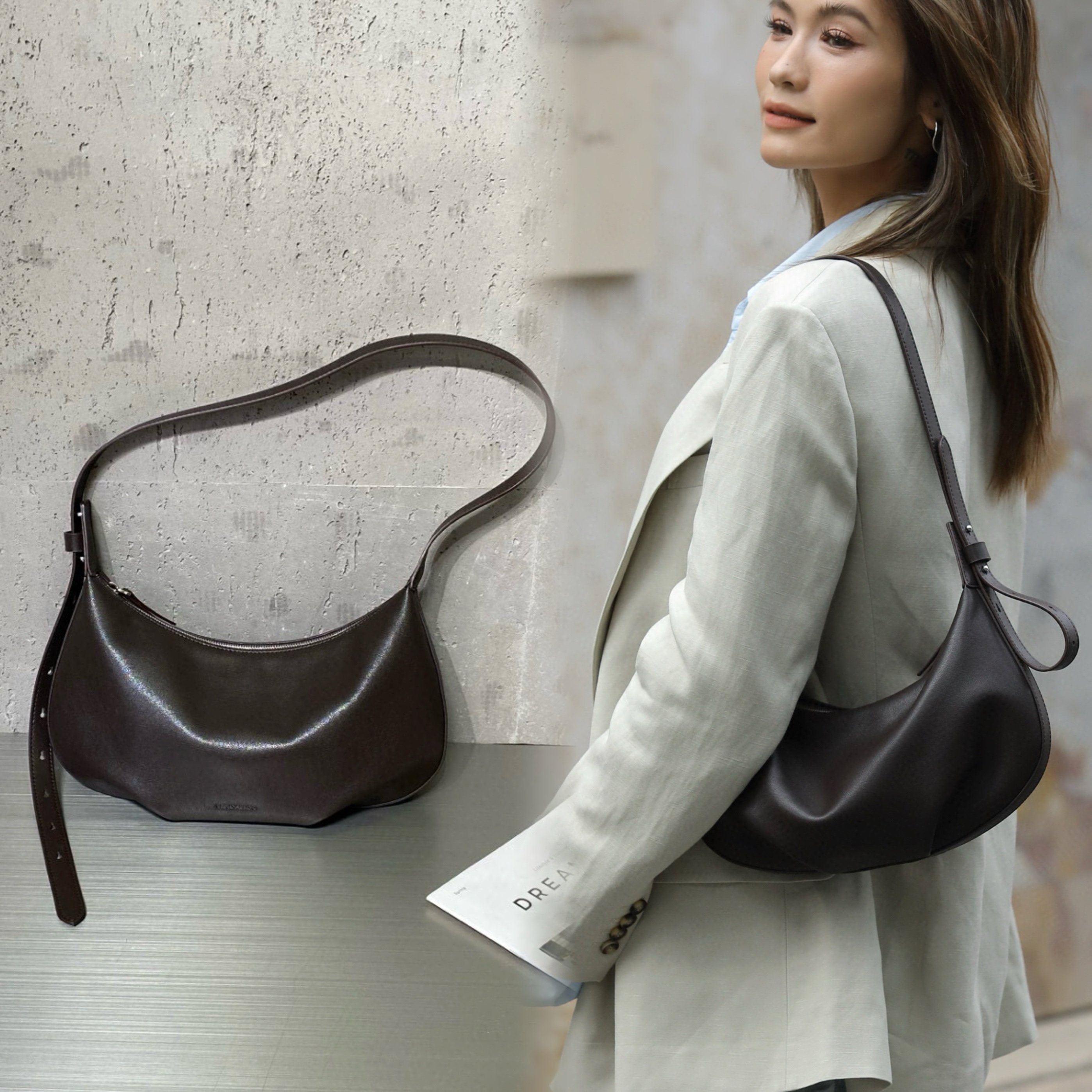 植鞣牛皮2025云朵包高级感大容量腋下包饺子包极简风单肩斜挎包