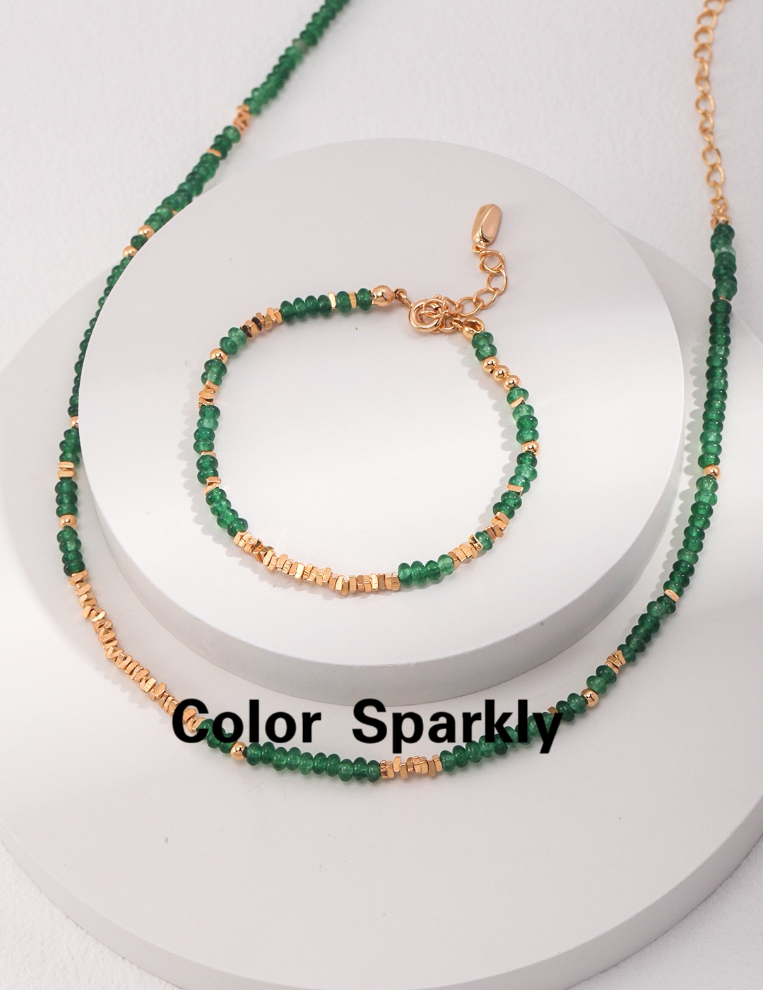 S925银绿宝石项链女碎银子串珠项链新中式锁骨链轻奢高级感颈链