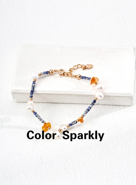 小众设计925银镀金天然珍珠蓝点石手链女轻奢高级感时尚手链