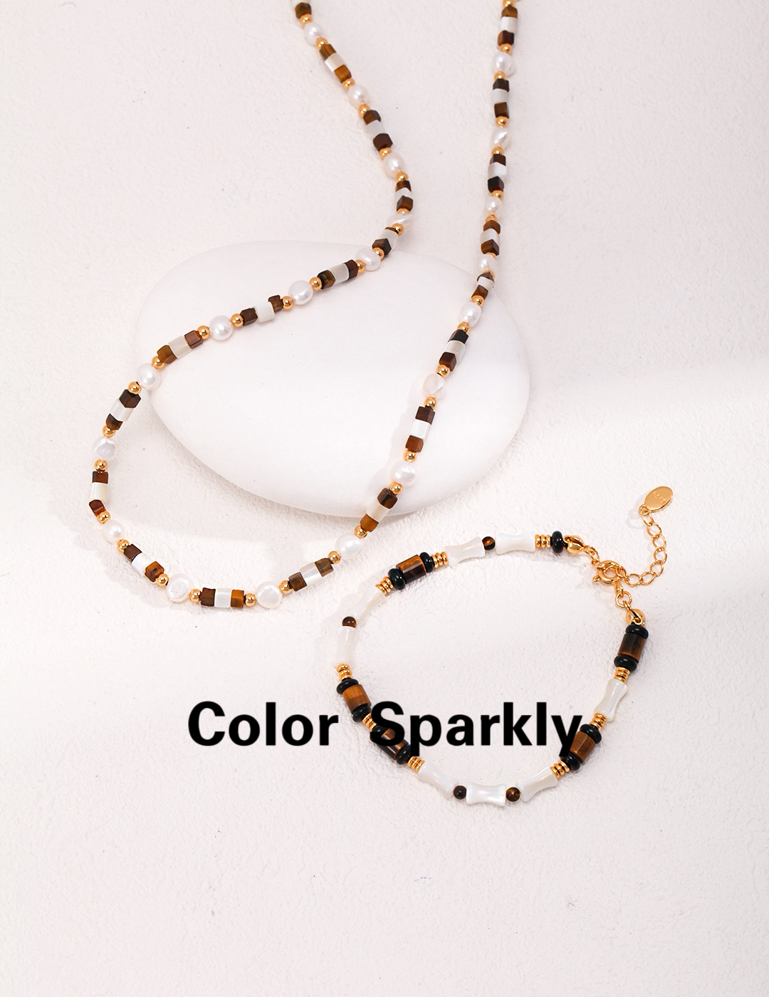 Color Sparkly小众轻奢设计925纯银虎眼石串珠项链女叠戴颈链