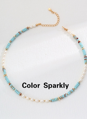 Color Sparkly寿山石项链女天然珍珠锁骨链轻奢小众颈链新中式