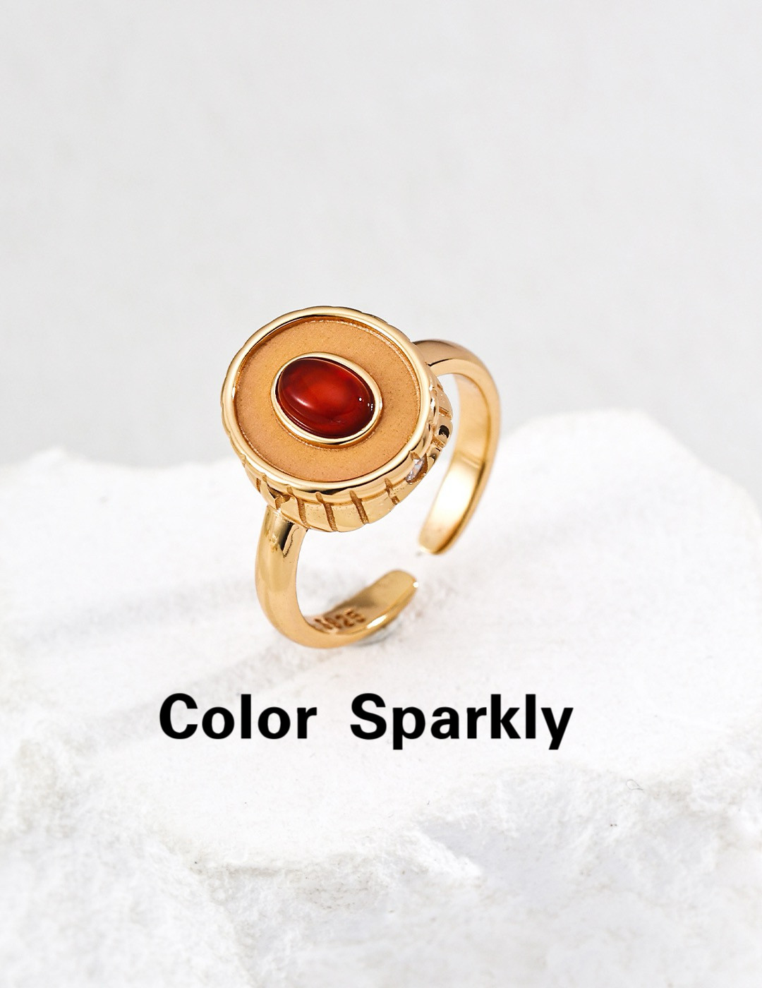 925银镀金红玛瑙蓝松石女戒