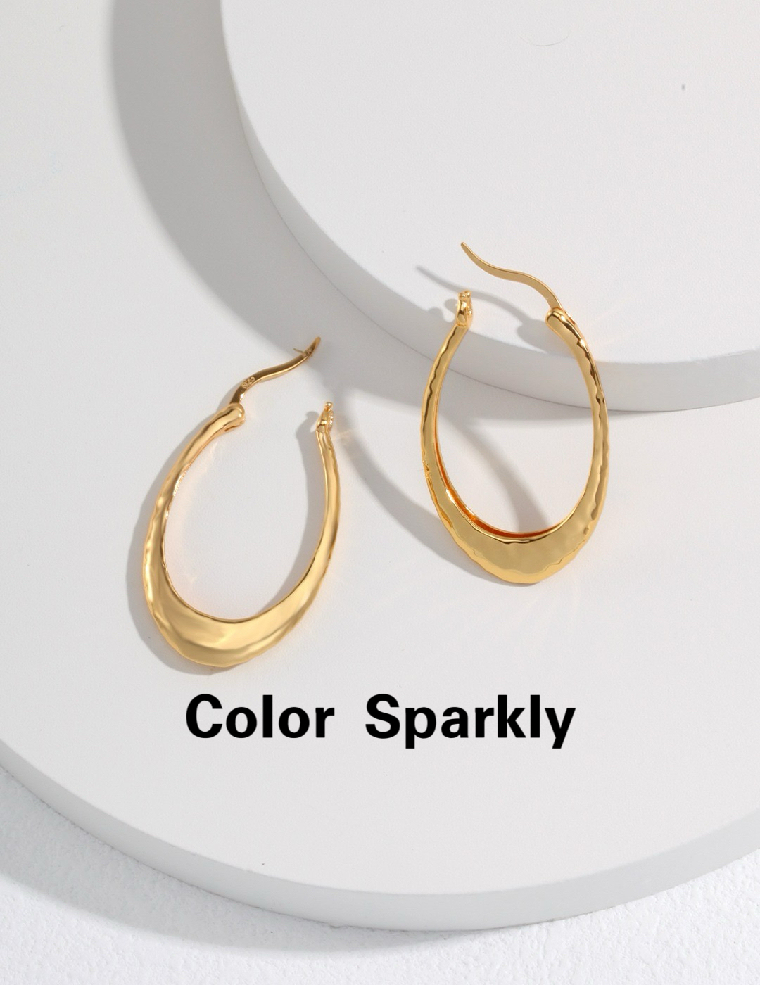 Color Sparkly 小众轻奢高级感S925纯银素圈耳环女方圆脸新款耳环