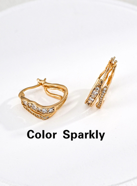 Color Sparkly 925银镀金不规则几何耳环女轻奢小众高级感耳饰