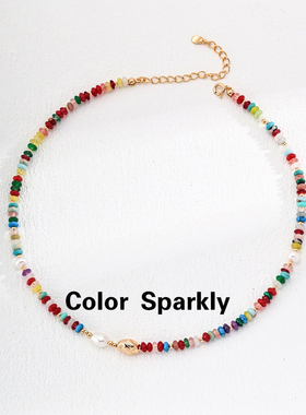 Color Sparkly彩色串珠项链女小众多巴胺锁骨链轻奢高级感项链