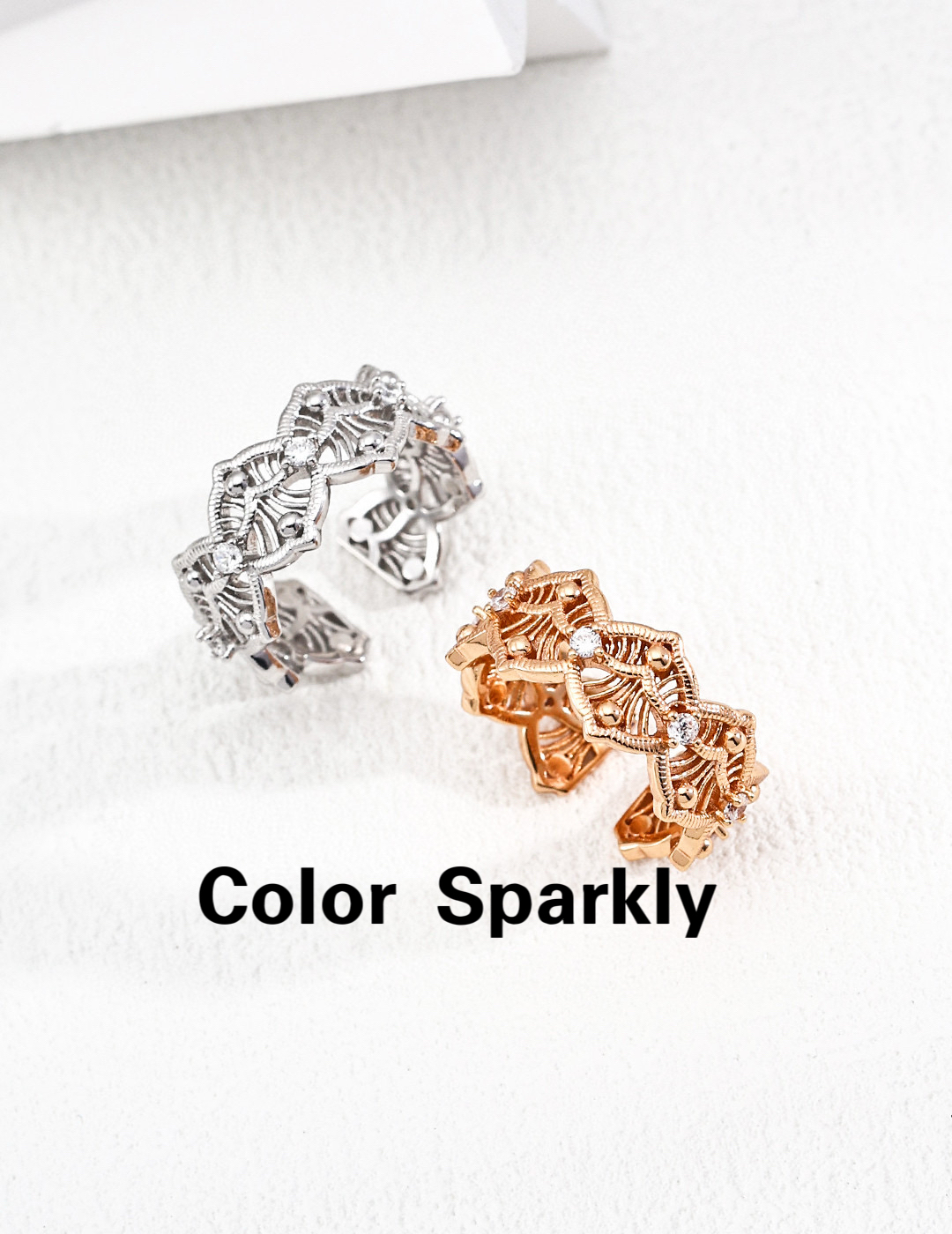 925银镀金法式复古镂空蕾丝开口设计戒指女轻奢高级感冷淡风戒指