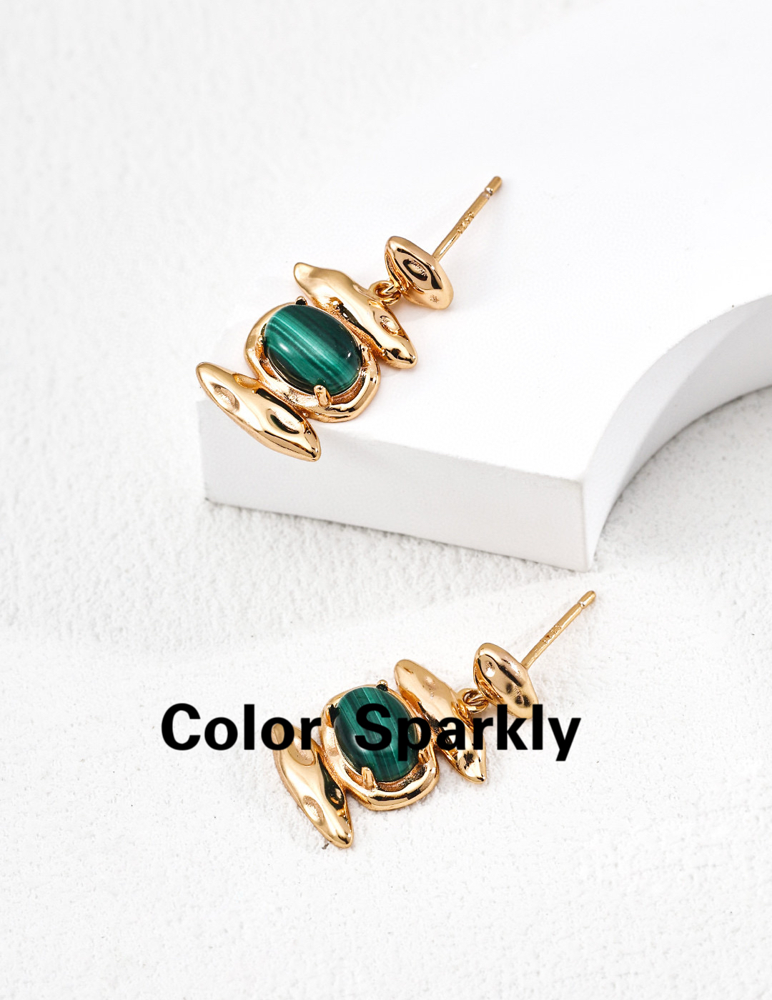 小众设计925银镀金孔雀石耳环