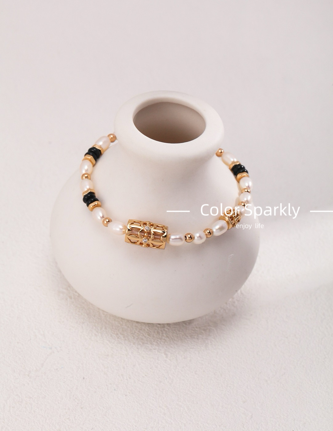 Color Sparkly轻奢百搭串珠女diy时尚珍珠手链小众黑玛瑙潮手链