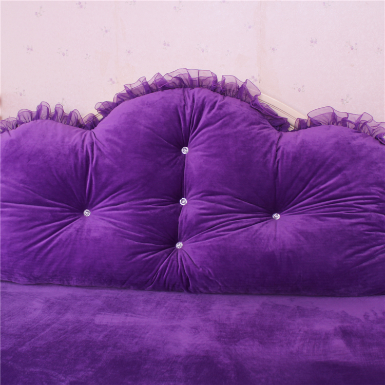 韩式珊瑚绒大靠背床头靠垫蕾丝紫色法兰绒双人靠枕靠背床头大靠背