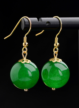 绿玛瑙玉髓耳坠女中式风格仿玉石耳环绿色简约耳钩旗袍复古耳饰