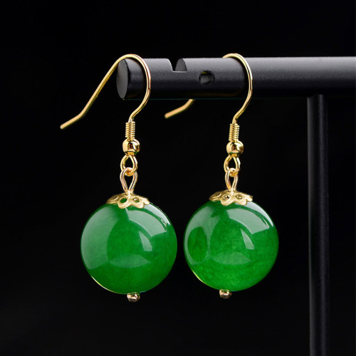 旗袍复古仿绿玛瑙玉髓中式耳环