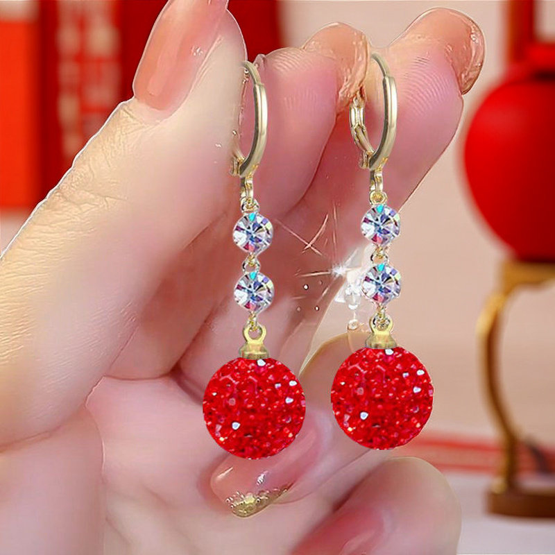 过年新款耳环红色闪钻圈圈耳坠耳钉耳饰耳扣爆款复古抖音高雅,饰品/流行首饰/时尚饰品新,耳环,淘宝优惠券,粉丝福利购,淘宝优惠卷