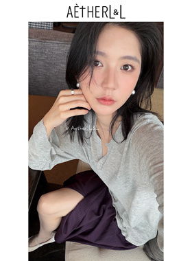 AETHERLL 开领薄款针织罩衫女宽松显瘦透气外搭长袖上衣 W9BK42