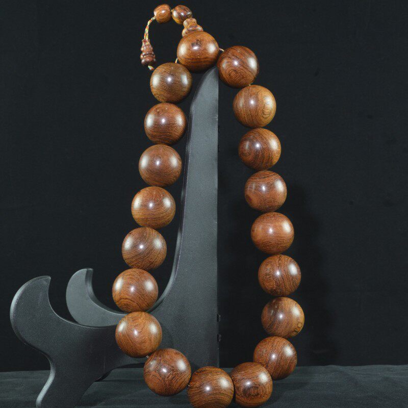 越南黄花梨手持佛珠手链无蜡无漆香气佳虎皮纹鬼脸原木色老料念珠