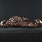 老挝大红酸枝如意老鼠木雕中式 复古客厅摆件红木纯手工雕刻工艺品