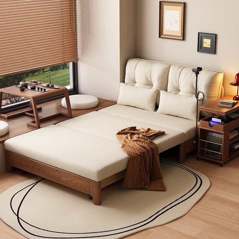 实木沙发床折叠两用2026新款现代简约多功能小户型客厅单人伸缩床