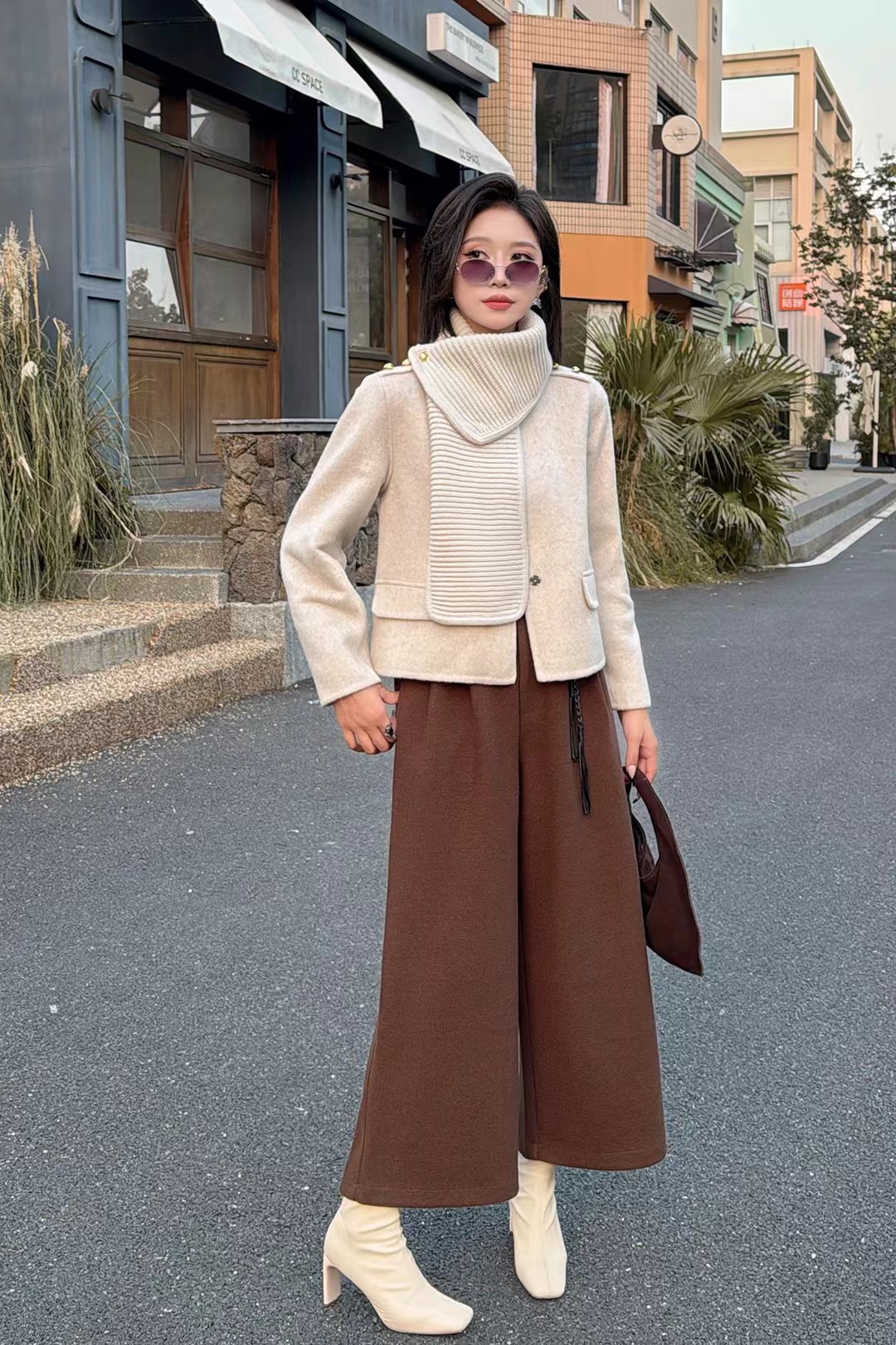 韩版时尚气质百搭显瘦长袖上衣短款毛呢外套女2025秋季新款小香风