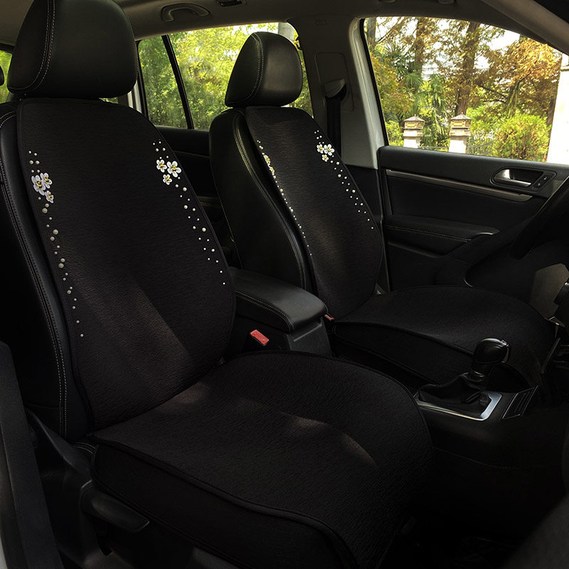 女神汽车坐垫四季通用女生坐垫套轻奢重工太阳花手工缝珠车内饰品