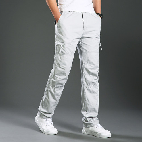 夏季薄款青年男士户外多口袋直筒工装裤运动宽松舒适休闲裤薄裤子