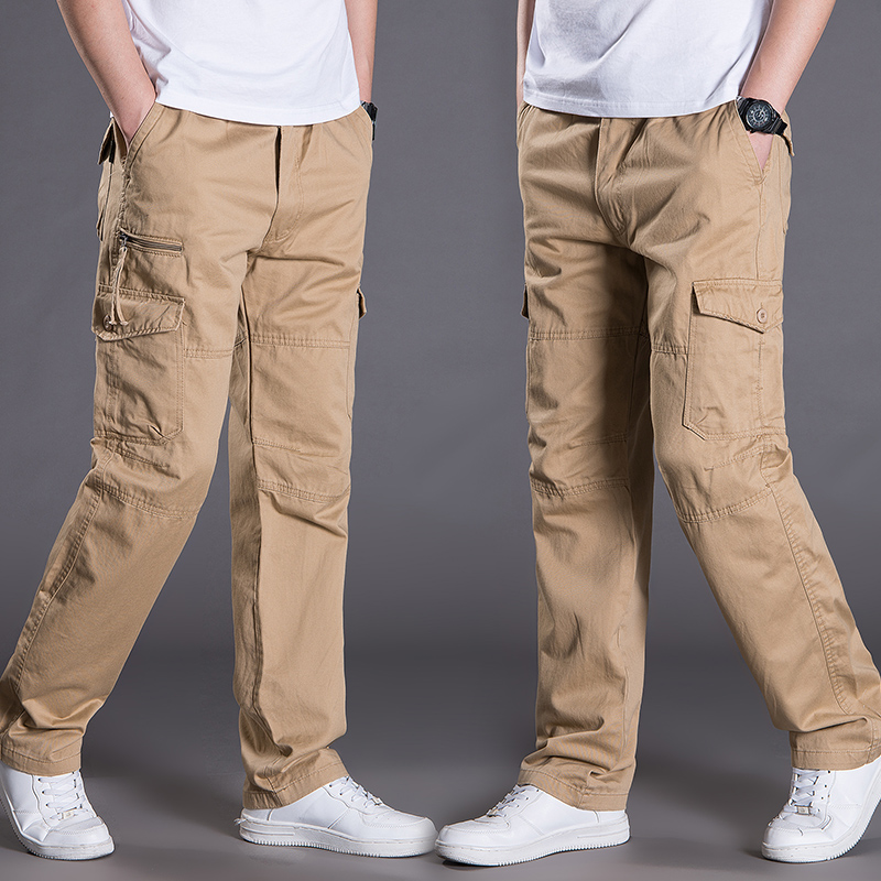 男士新款青年男士多口袋工装裤直筒宽松户外运动纯棉休闲长裤子潮