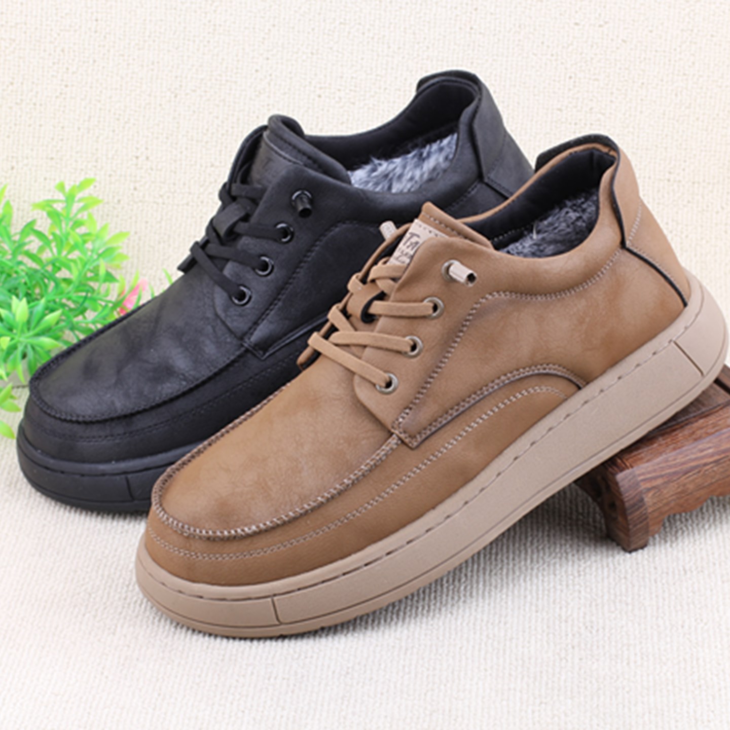 冬季加绒保暖男鞋系带轻便防滑