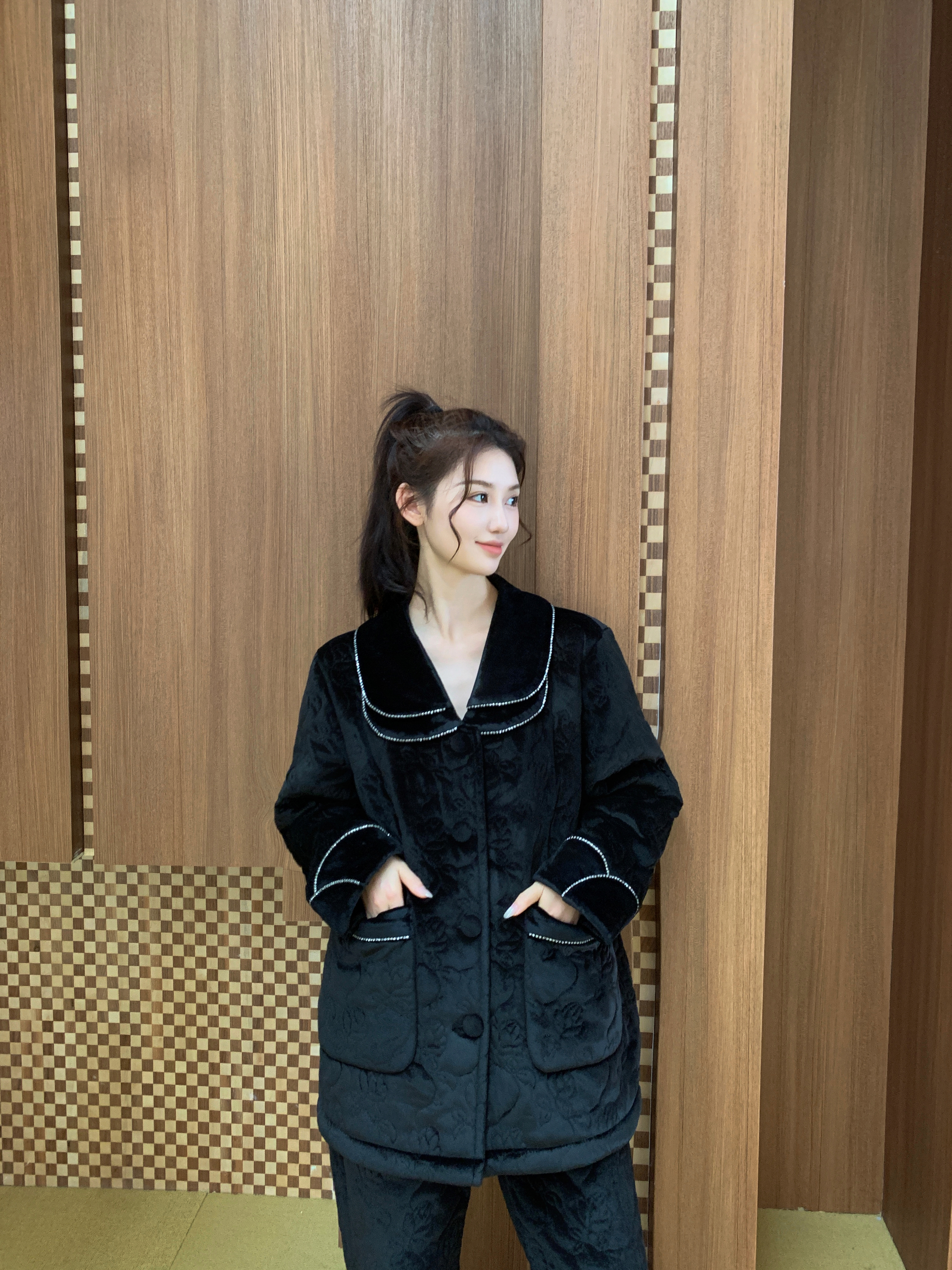 原艾慕优星夜吻痕三层夹棉加绒加厚可外穿女士甜美冬季睡衣套装