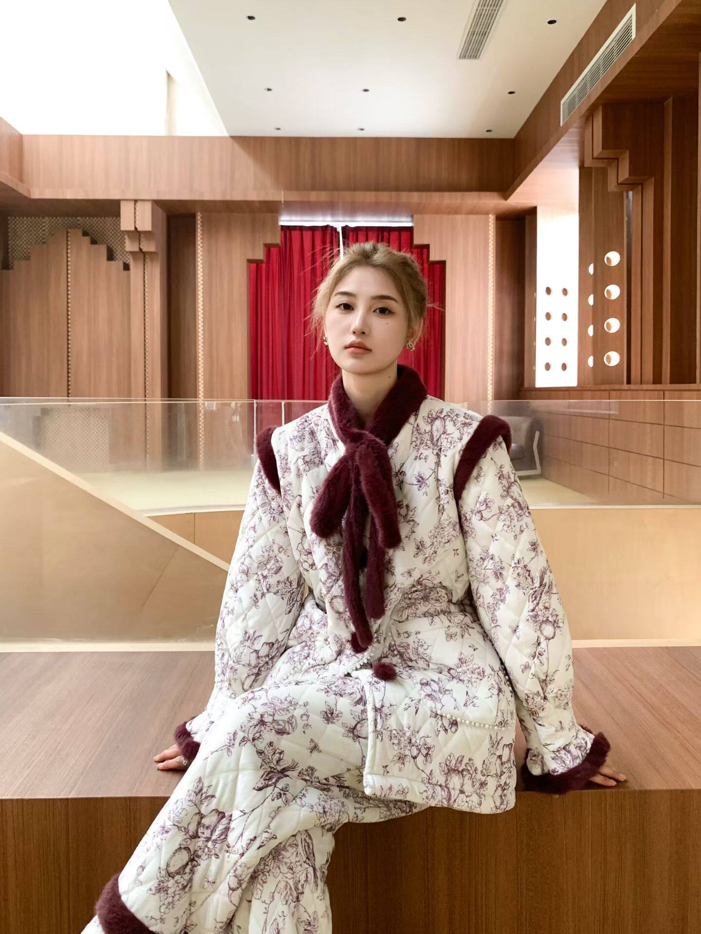 原艾慕优紫陌云烟冬季加厚可外穿三层夹棉加绒加厚可外穿睡衣套装