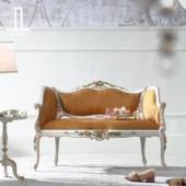 卫诗理宫廷复古法式 实木贵妃椅欧式 别墅卧室床尾凳布休闲单椅EF9