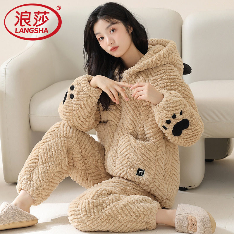 浪莎睡衣女冬季三层加厚睡衣秋冬保暖珊瑚绒夹棉可爱家居服两件套,女士内衣/男士内衣/家居服,睡衣/家居服套装,淘宝优惠券,粉丝福利购,淘宝优惠卷