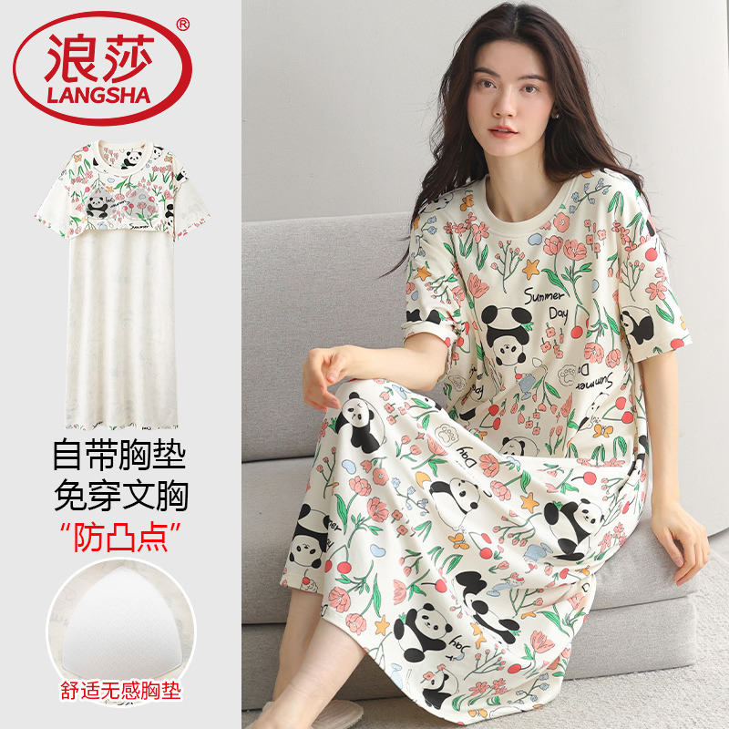 夏季睡裙带胸垫纯棉甜美卡通睡衣