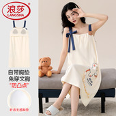带胸垫一体家居服 睡裙吊带可爱卡通学生少女款 睡衣女夏季 纯棉薄款