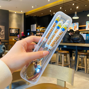 不锈钢可爱勺子筷子叉套装一人一筷便携餐具收纳盒小学生专用餐具