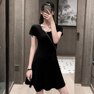 黑色连衣裙女夏季 显瘦气质小黑裙小个子收腰短裙 裙子修身 2024爆款