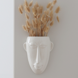 WULIHOME 北欧创意陶瓷人脸壁挂花瓶花器客厅墙面装饰品墙上壁饰