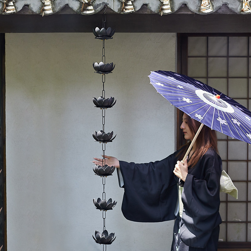 紫铜别墅庭院莲花雨链日式屋檐排水链民宿雨水链天沟落水槽装饰