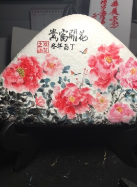 石头画成品艺术摆件吴冠中手绘创意DIY手工收藏艺术品装饰品展示