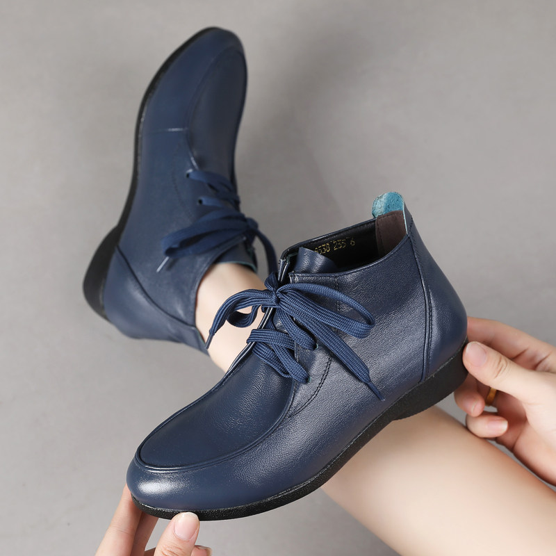 真皮短靴女平底春秋中老年单靴软底妈妈鞋子冬季加绒棉鞋大码女鞋,女鞋,马丁靴,淘宝优惠券,粉丝福利购,淘宝优惠卷